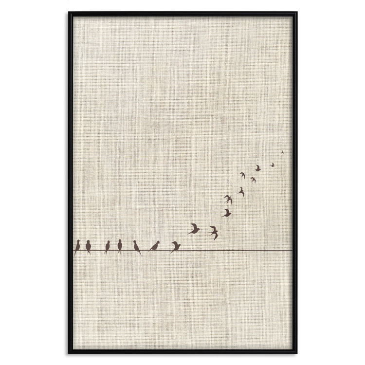Wall Poster Your Turn - black birds flying away sequentially on fabric texture 123793 additionalImage 18