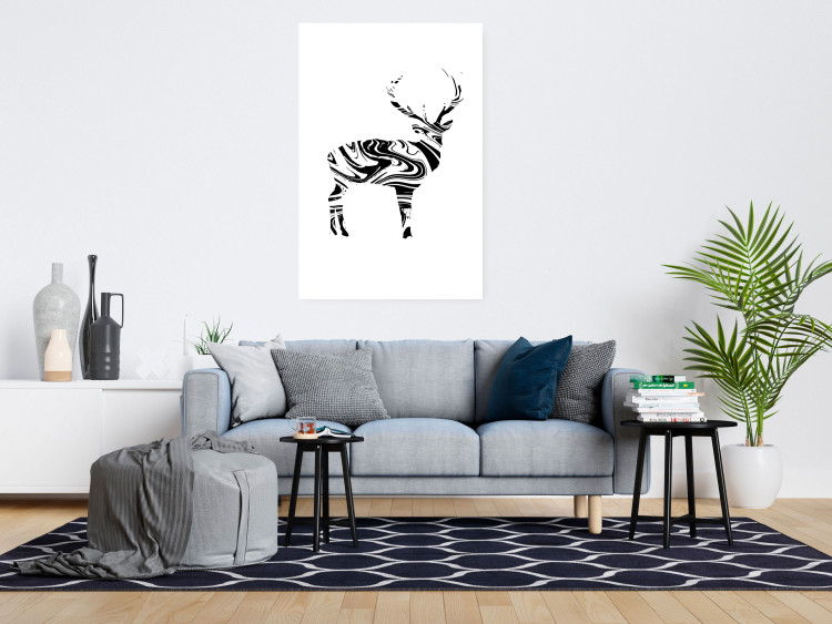 Poster Black and White Deer - abstract black waves forming the shape of a deer 125093 additionalImage 23