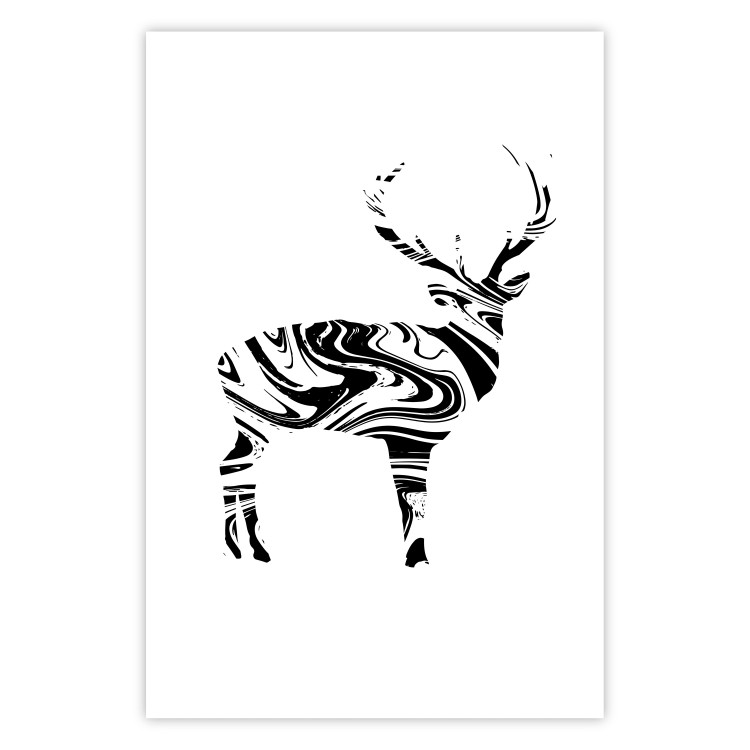 Poster Black and White Deer - abstract black waves forming the shape of a deer 125093