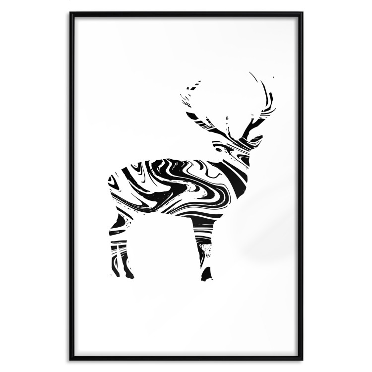 Poster Black and White Deer - abstract black waves forming the shape of a deer 125093 additionalImage 18