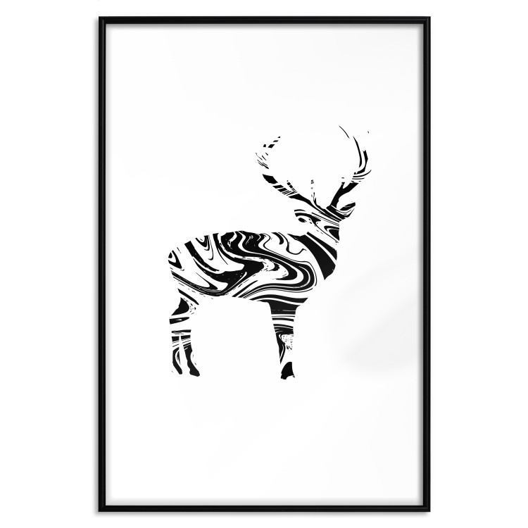 Poster Black and White Deer - abstract black waves forming the shape of a deer 125093 additionalImage 17