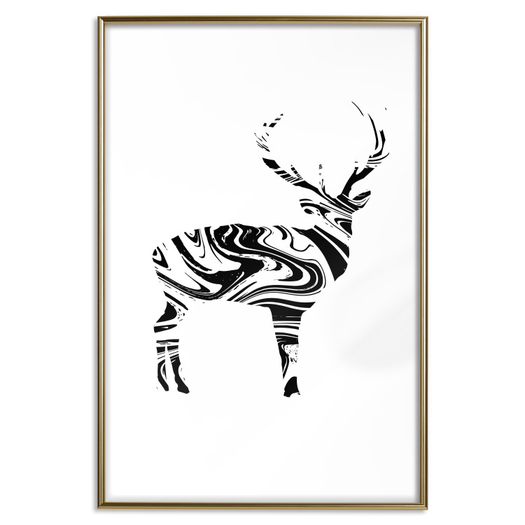Poster Black and White Deer - abstract black waves forming the shape of a deer 125093 additionalImage 16