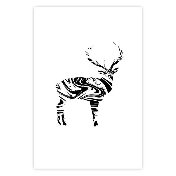 Poster Black and White Deer - abstract black waves forming the shape of a deer 125093 additionalImage 25