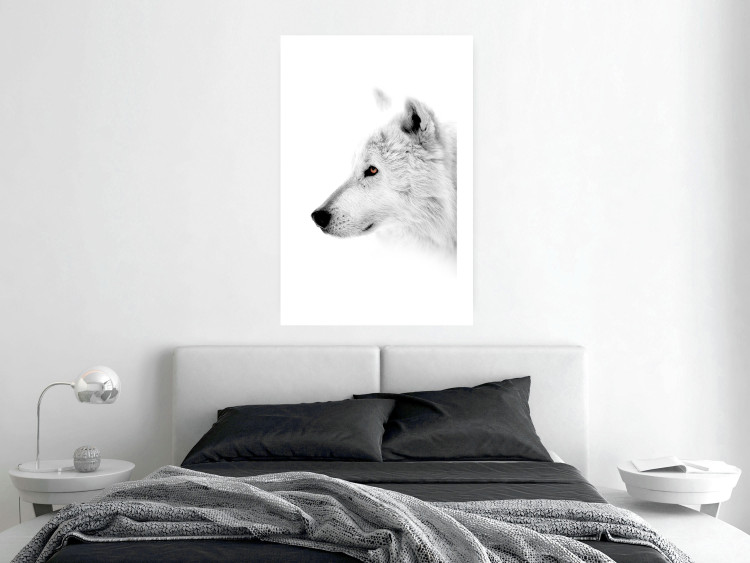 Poster Amber Gaze - portrait of a wolf with a yellow eye on a white background 126293 additionalImage 5
