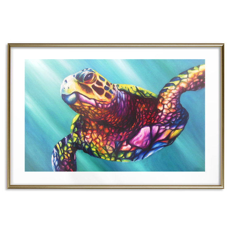 Wall Poster Colorful Turtle - abstract multicolored animal on a blue background 127093 additionalImage 14