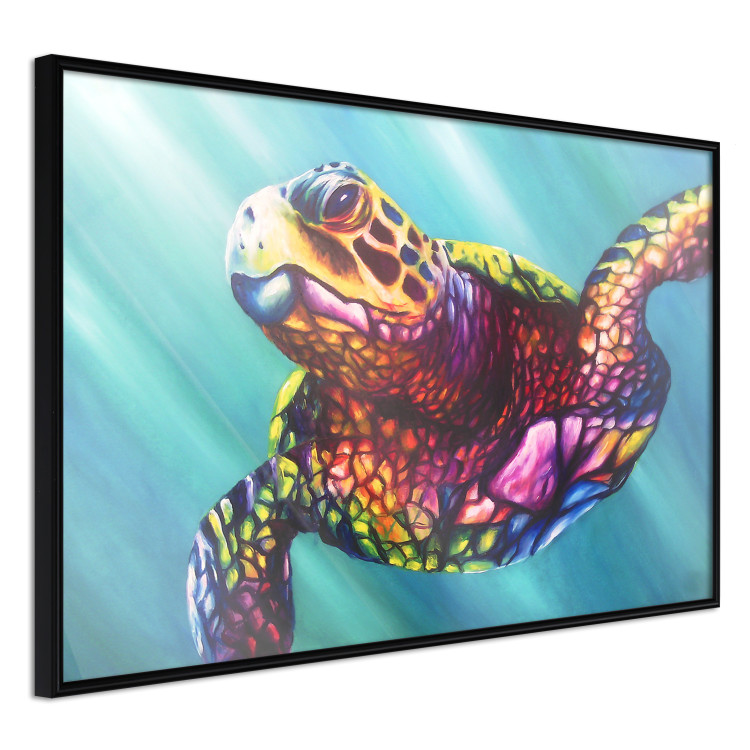 Wall Poster Colorful Turtle - abstract multicolored animal on a blue background 127093 additionalImage 11