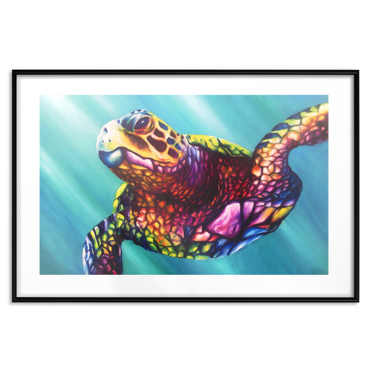 Wall Poster Colorful Turtle - abstract multicolored animal on a blue background 127093 additionalImage 15