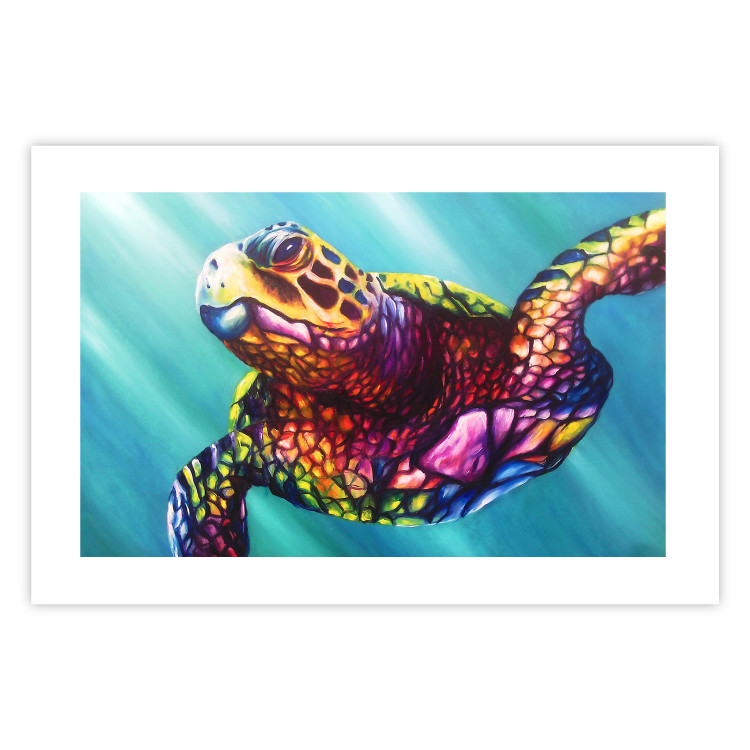 Wall Poster Colorful Turtle - abstract multicolored animal on a blue background 127093 additionalImage 19