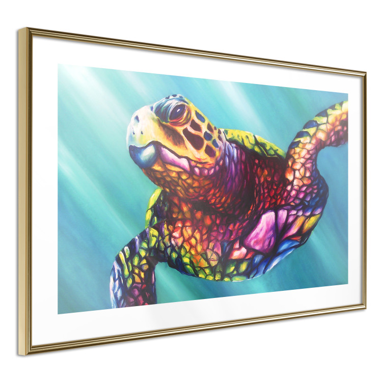 Wall Poster Colorful Turtle - abstract multicolored animal on a blue background 127093 additionalImage 7