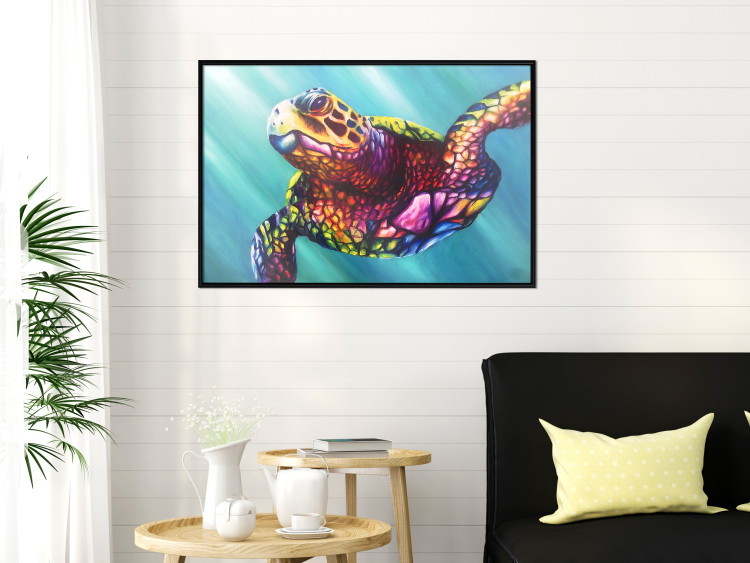 Wall Poster Colorful Turtle - abstract multicolored animal on a blue background 127093 additionalImage 4