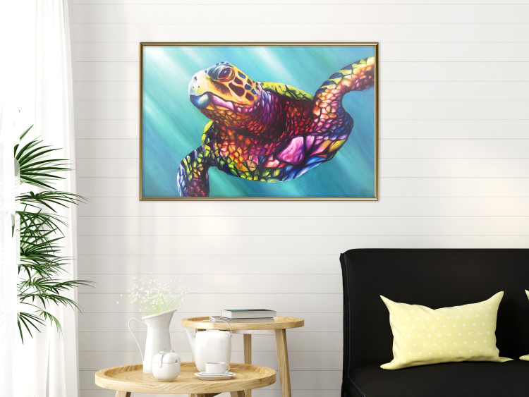 Wall Poster Colorful Turtle - abstract multicolored animal on a blue background 127093 additionalImage 5