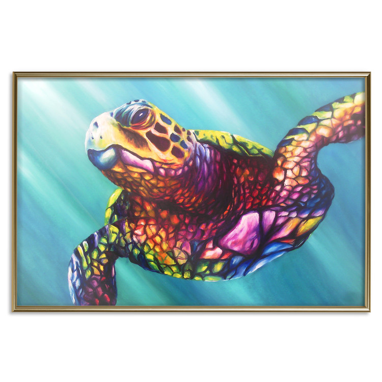 Wall Poster Colorful Turtle - abstract multicolored animal on a blue background 127093 additionalImage 17
