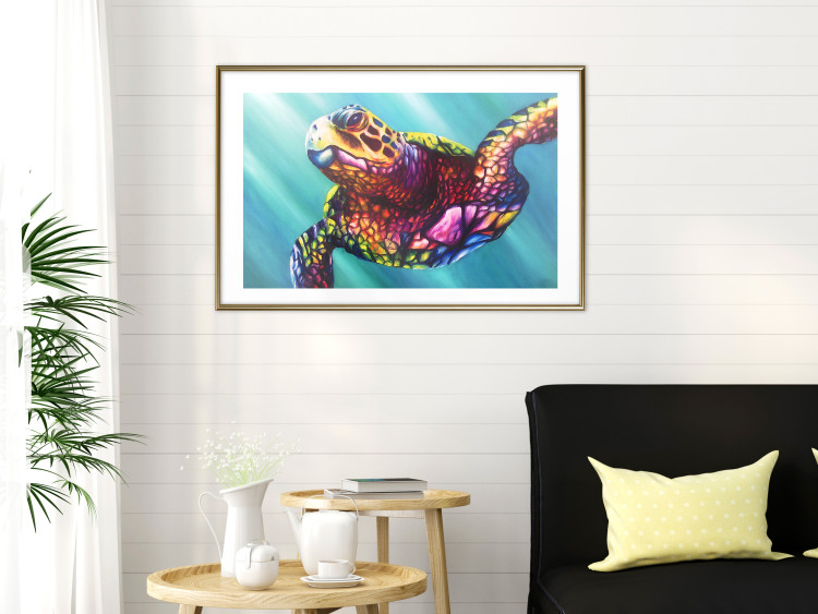 Wall Poster Colorful Turtle - abstract multicolored animal on a blue background 127093 additionalImage 13