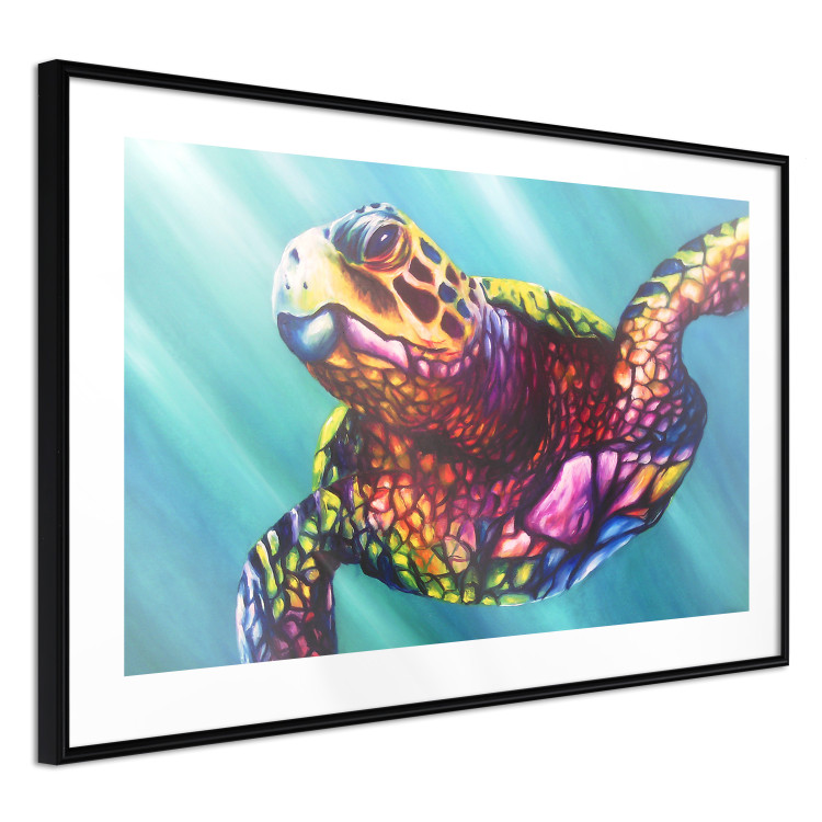 Wall Poster Colorful Turtle - abstract multicolored animal on a blue background 127093 additionalImage 6