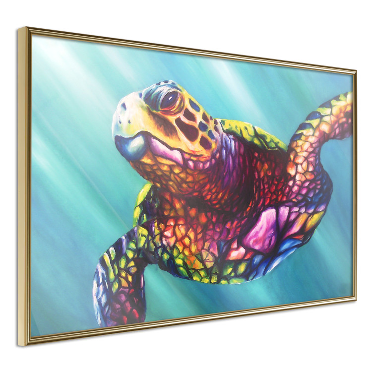 Wall Poster Colorful Turtle - abstract multicolored animal on a blue background 127093 additionalImage 12