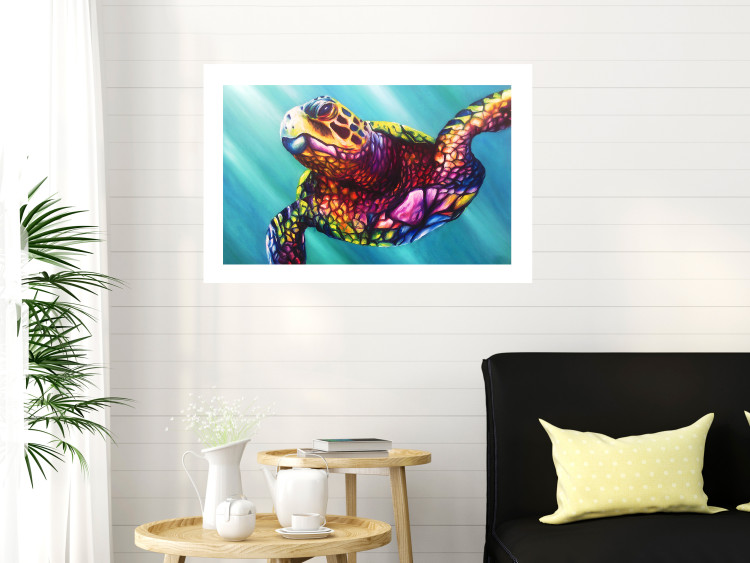 Wall Poster Colorful Turtle - abstract multicolored animal on a blue background 127093 additionalImage 3