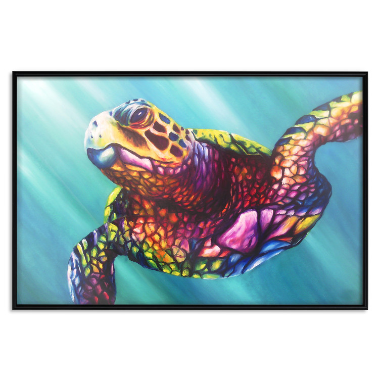 Wall Poster Colorful Turtle - abstract multicolored animal on a blue background 127093 additionalImage 16
