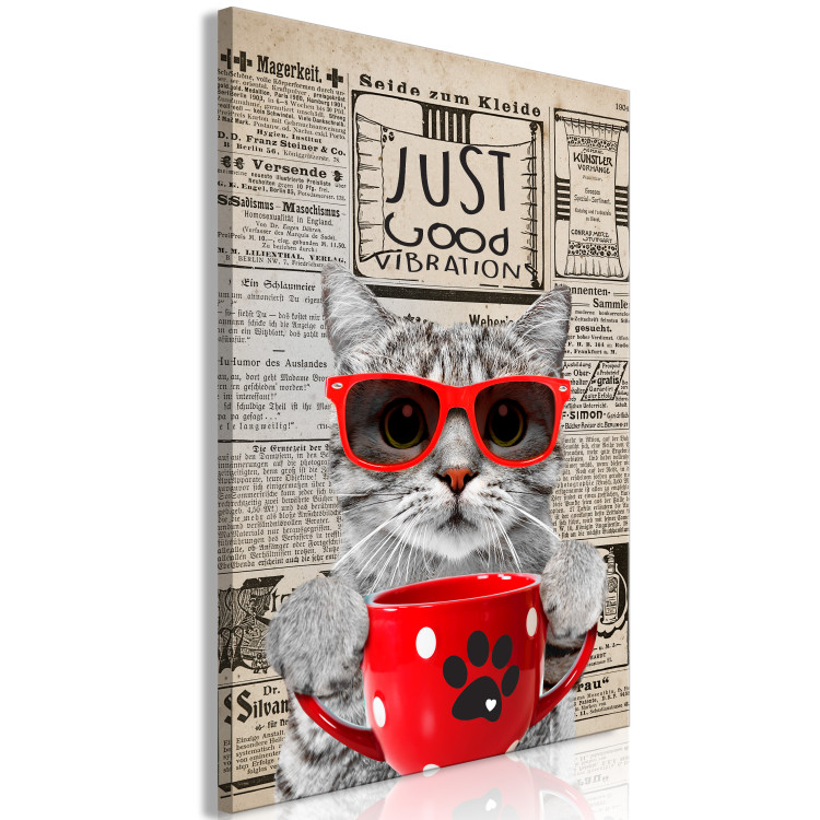 Canvas Art Print Cat with Coffee (1-part) vertical - abstract animal in glasses 129093 additionalImage 2