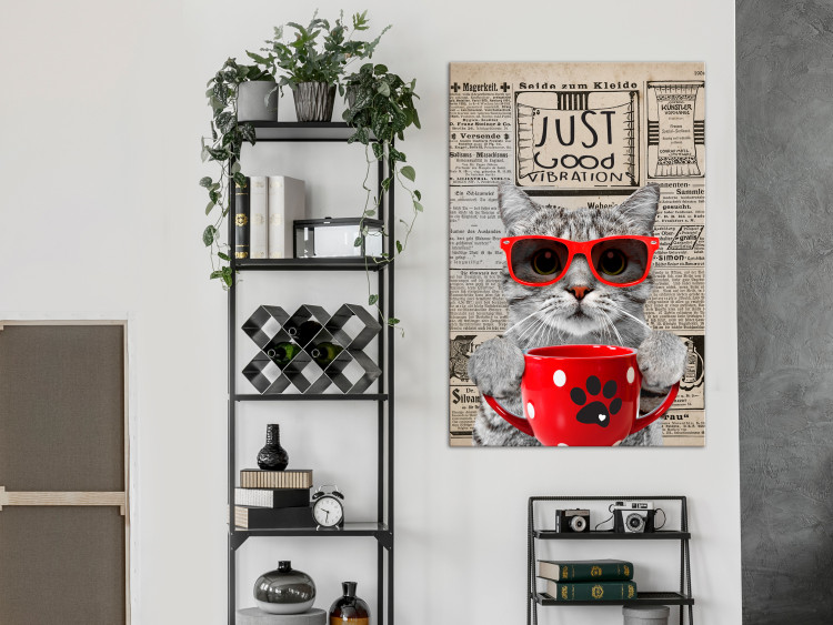Canvas Art Print Cat with Coffee (1-part) vertical - abstract animal in glasses 129093 additionalImage 3