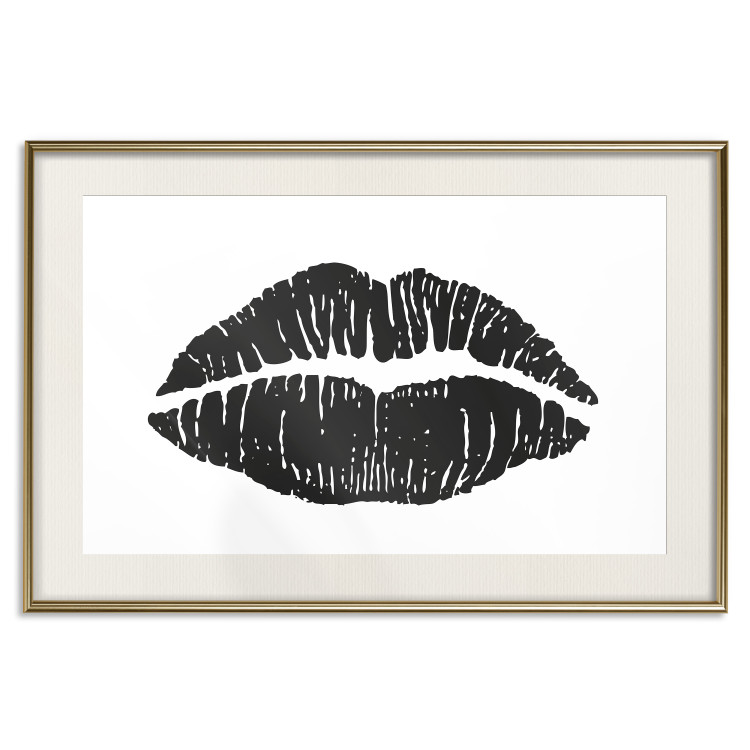 Wall Poster Lipstick Trace - imprint of black female lips on white plain background 129593 additionalImage 20