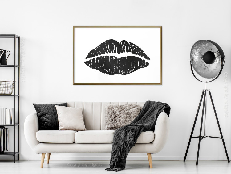 Wall Poster Lipstick Trace - imprint of black female lips on white plain background 129593 additionalImage 10