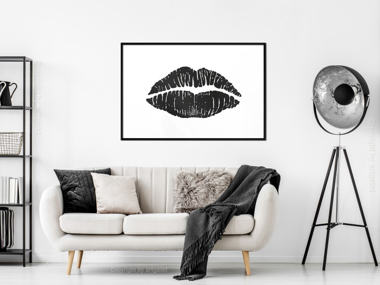 Wall Poster Lipstick Trace - imprint of black female lips on white plain background 129593 additionalImage 18