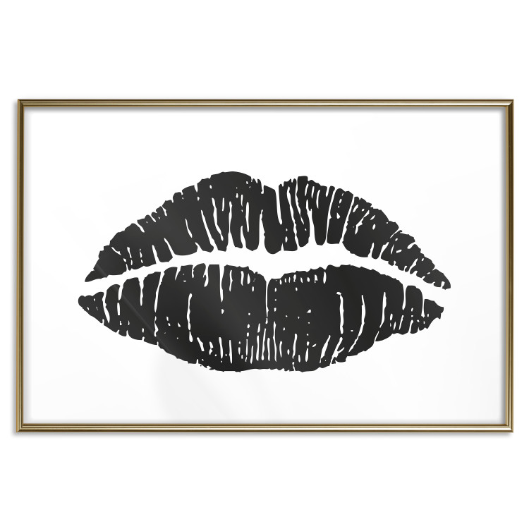 Wall Poster Lipstick Trace - imprint of black female lips on white plain background 129593 additionalImage 21