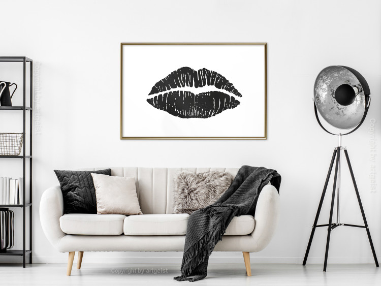 Wall Poster Lipstick Trace - imprint of black female lips on white plain background 129593 additionalImage 15