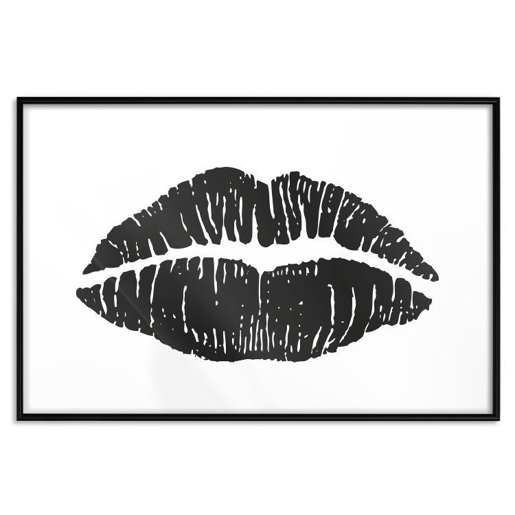 Wall Poster Lipstick Trace - imprint of black female lips on white plain background 129593 additionalImage 18