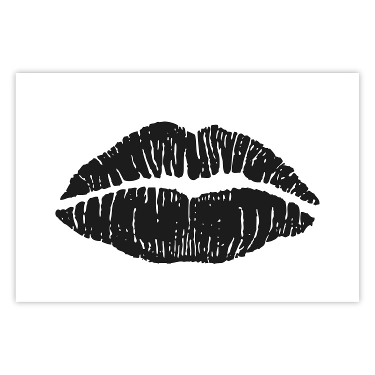 Wall Poster Lipstick Trace - imprint of black female lips on white plain background 129593