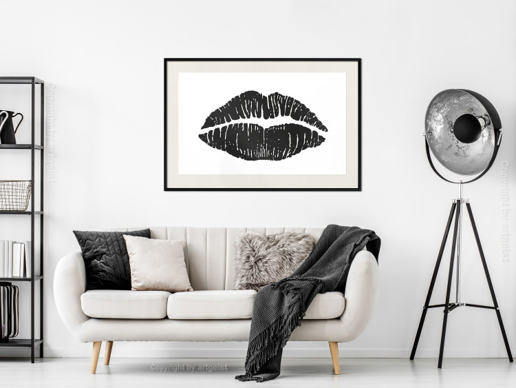 Wall Poster Lipstick Trace - imprint of black female lips on white plain background 129593 additionalImage 24