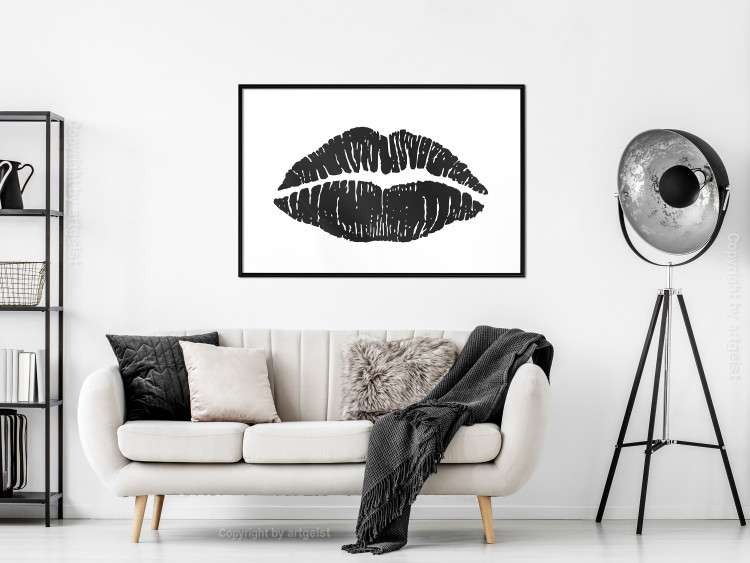 Wall Poster Lipstick Trace - imprint of black female lips on white plain background 129593 additionalImage 12