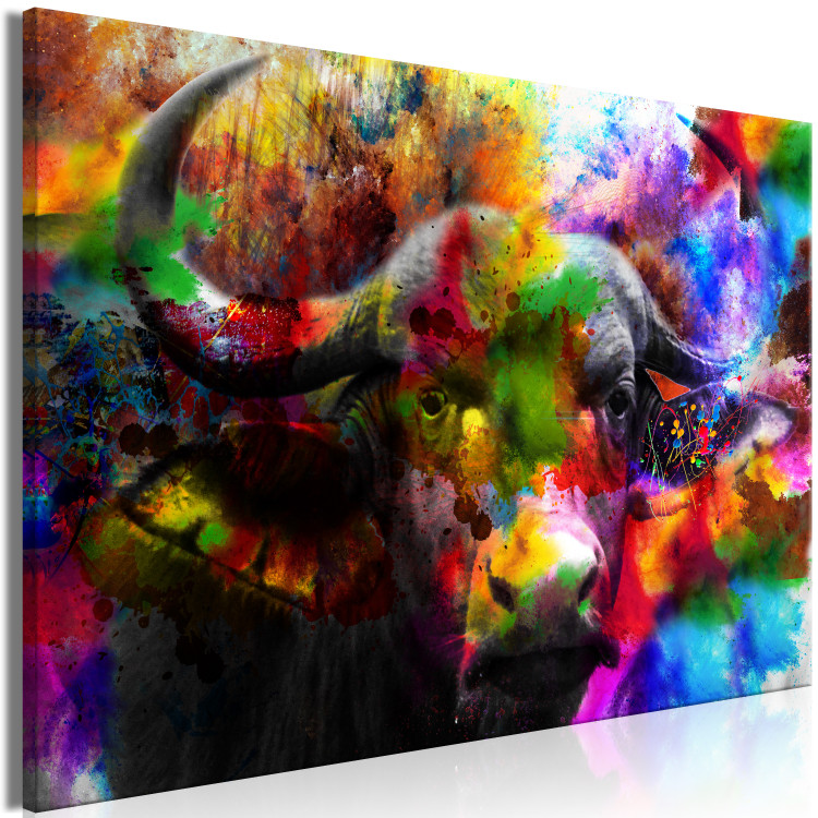 Canvas Print African Buffalo (1-piece) Wide - abstraction of a colorful buffalo 130393 additionalImage 2