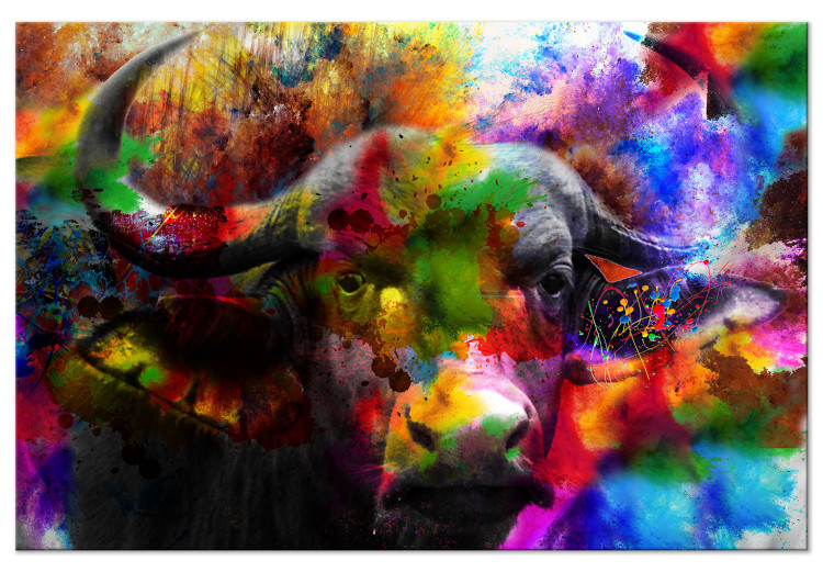 Canvas Print African Buffalo (1-piece) Wide - abstraction of a colorful buffalo 130393