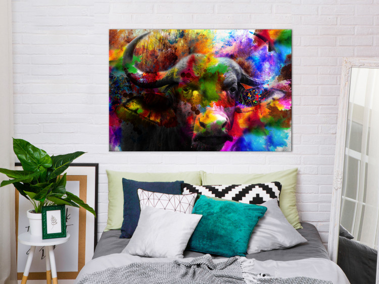 Canvas Print African Buffalo (1-piece) Wide - abstraction of a colorful buffalo 130393 additionalImage 3