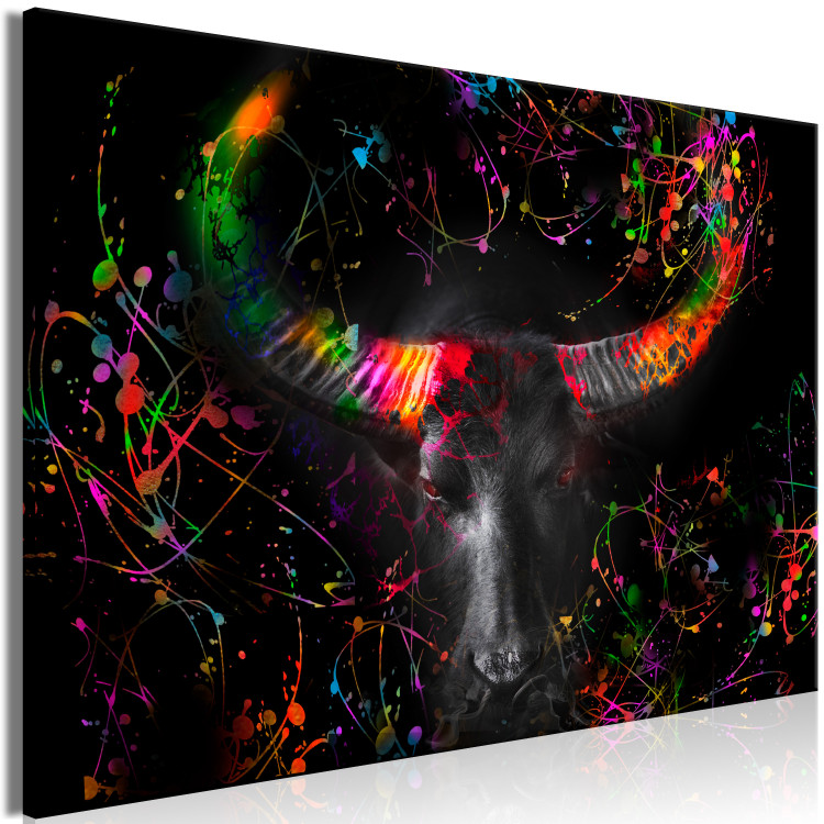 Canvas Print Angry Bull (1-piece) Wide - second variant - colorful animal 130493 additionalImage 2