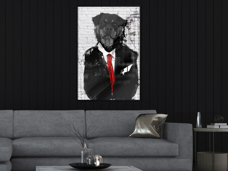 Wall Poster Elegant Rottweiler - abstraction of a dog in a suit on a brick wall 130793 additionalImage 3