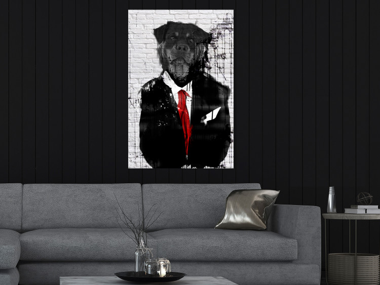 Wall Poster Elegant Rottweiler - abstraction of a dog in a suit on a brick wall 130793 additionalImage 2