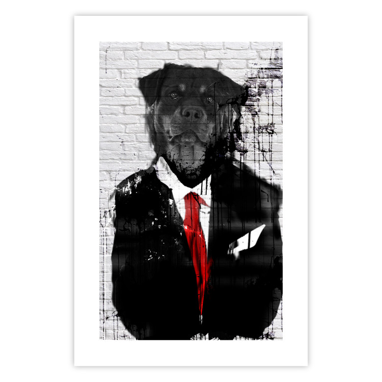 Wall Poster Elegant Rottweiler - abstraction of a dog in a suit on a brick wall 130793 additionalImage 19
