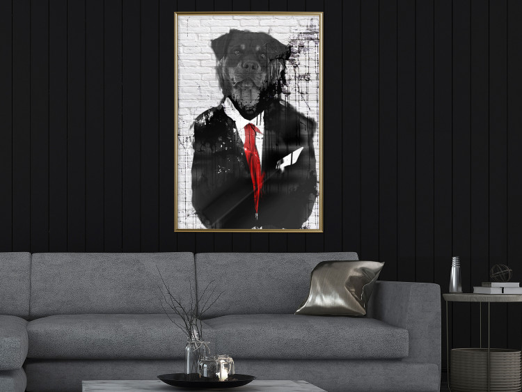Wall Poster Elegant Rottweiler - abstraction of a dog in a suit on a brick wall 130793 additionalImage 4