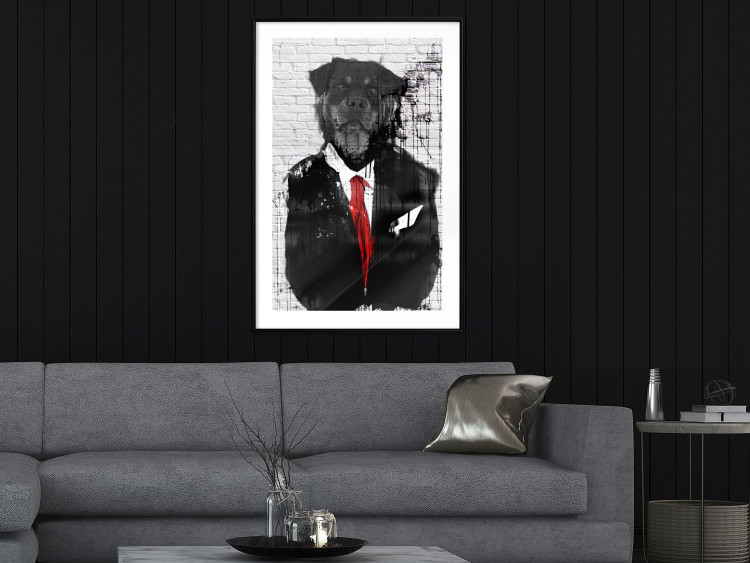 Wall Poster Elegant Rottweiler - abstraction of a dog in a suit on a brick wall 130793 additionalImage 18