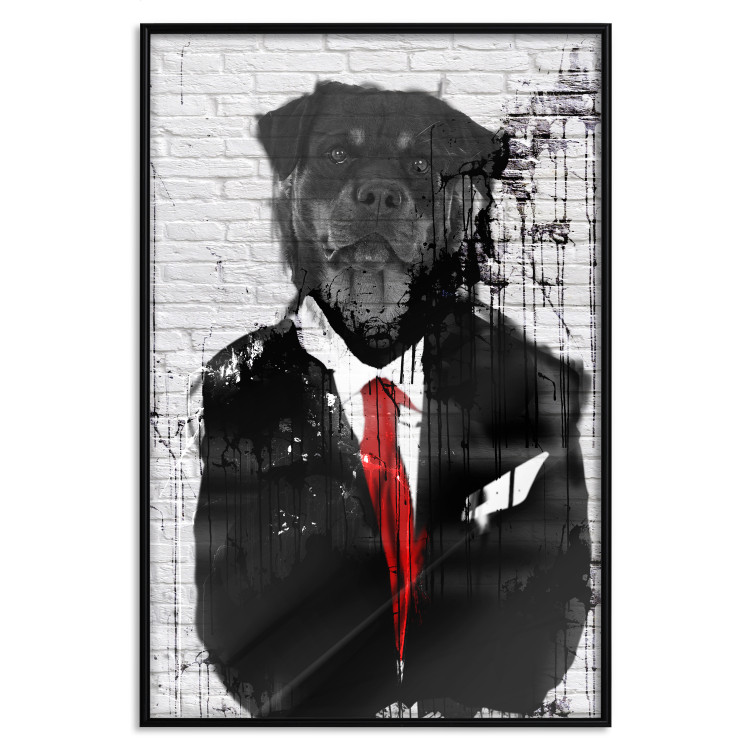 Wall Poster Elegant Rottweiler - abstraction of a dog in a suit on a brick wall 130793 additionalImage 16