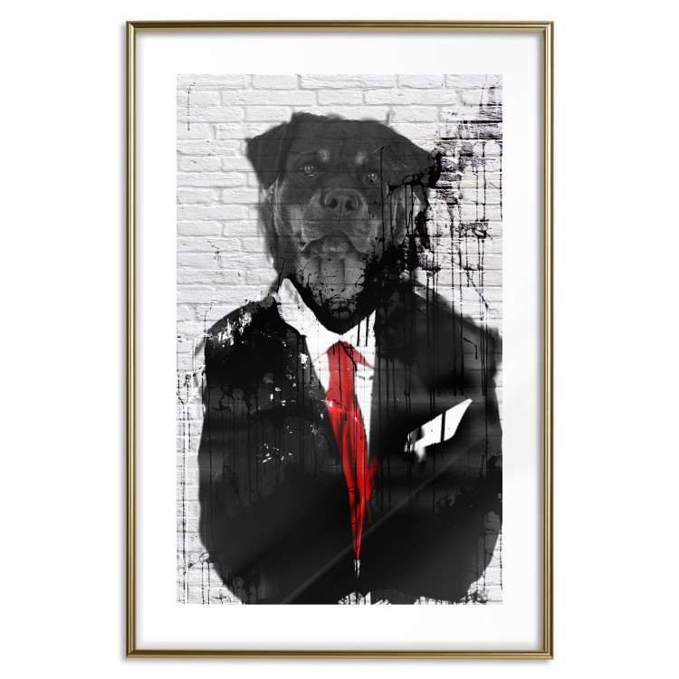 Wall Poster Elegant Rottweiler - abstraction of a dog in a suit on a brick wall 130793 additionalImage 14