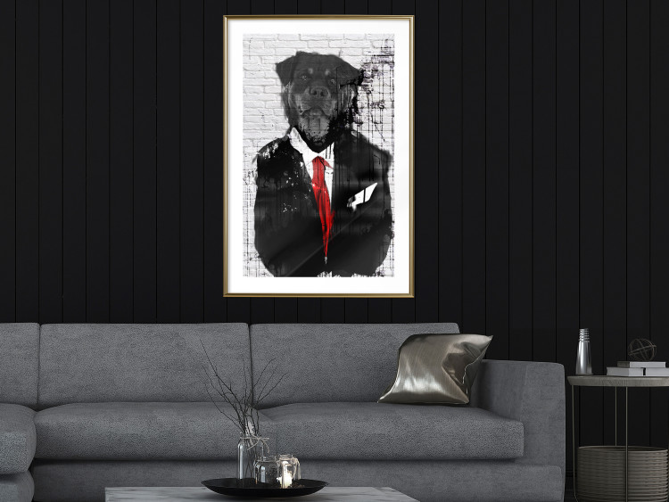 Wall Poster Elegant Rottweiler - abstraction of a dog in a suit on a brick wall 130793 additionalImage 13