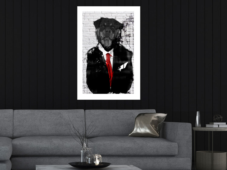 Wall Poster Elegant Rottweiler - abstraction of a dog in a suit on a brick wall 130793 additionalImage 5