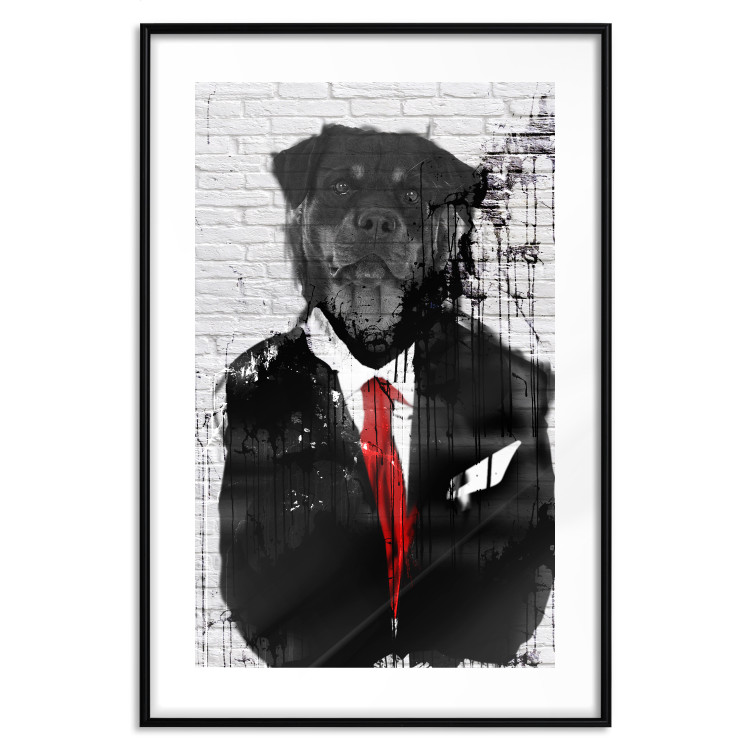 Wall Poster Elegant Rottweiler - abstraction of a dog in a suit on a brick wall 130793 additionalImage 15