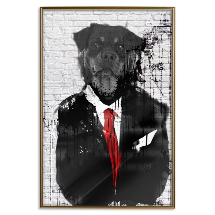 Wall Poster Elegant Rottweiler - abstraction of a dog in a suit on a brick wall 130793 additionalImage 17