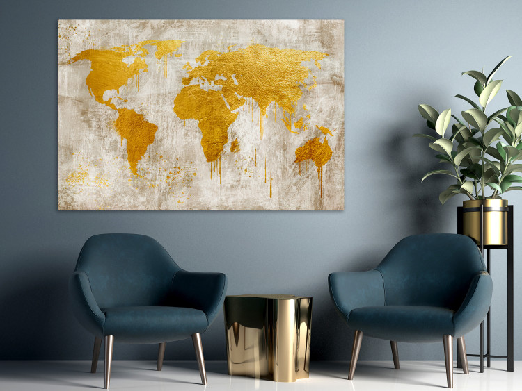 Canvas Print Golden Continents (1-piece) Wide - world map in retro style 134393 additionalImage 3