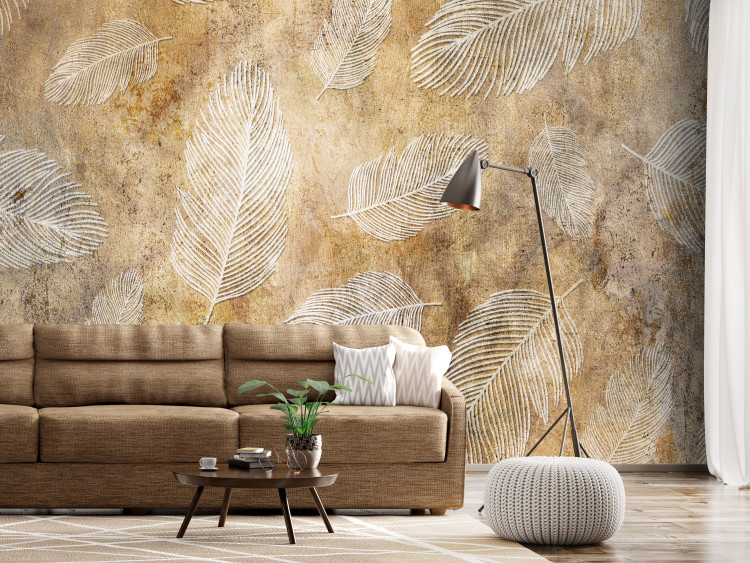 Wall Mural Flying feathers - composition with texture and white scandi boho patterns 136093