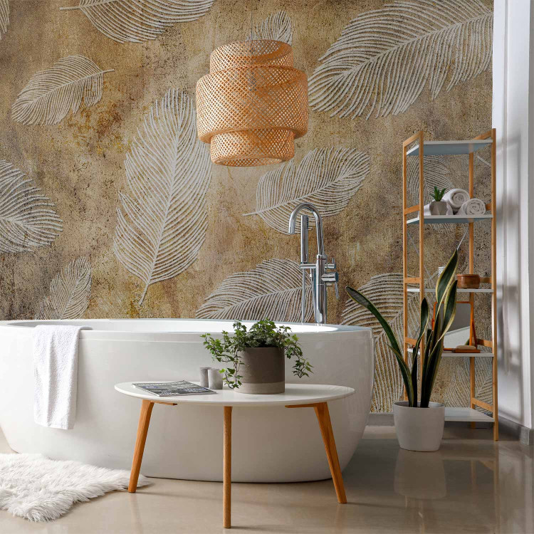 Wall Mural Flying feathers - composition with texture and white scandi boho patterns 136093 additionalImage 8